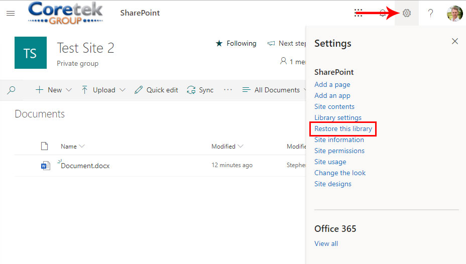 SharePoint Library Restore Image 1